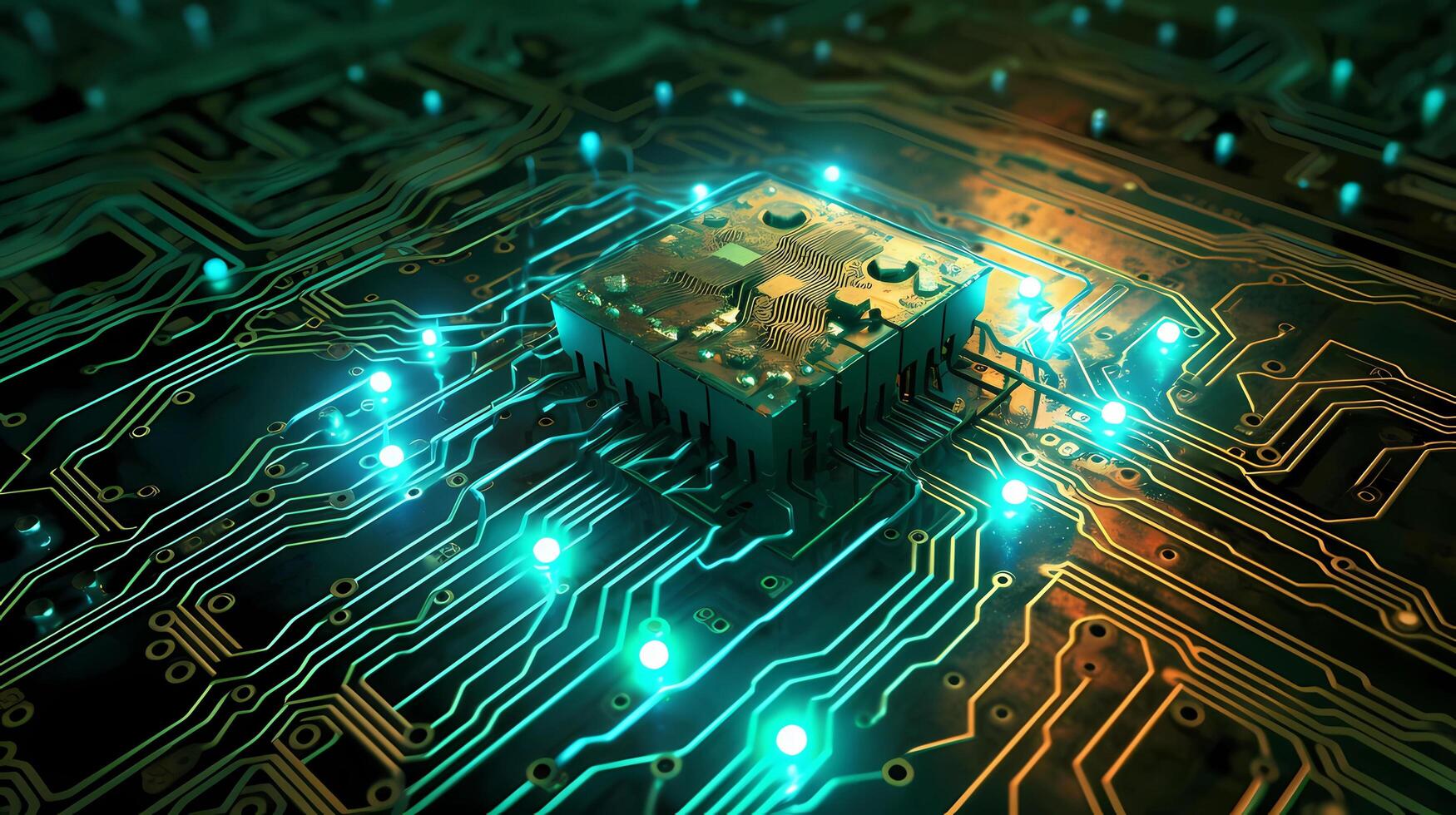 Abstract cyber technology background with circuit board and glowing neurons - photo