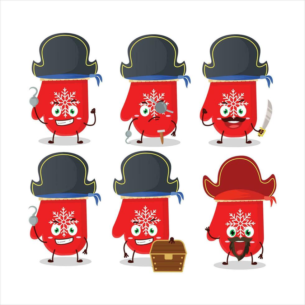 dibujos animados personaje de rojo guantes con varios piratas emoticones vector