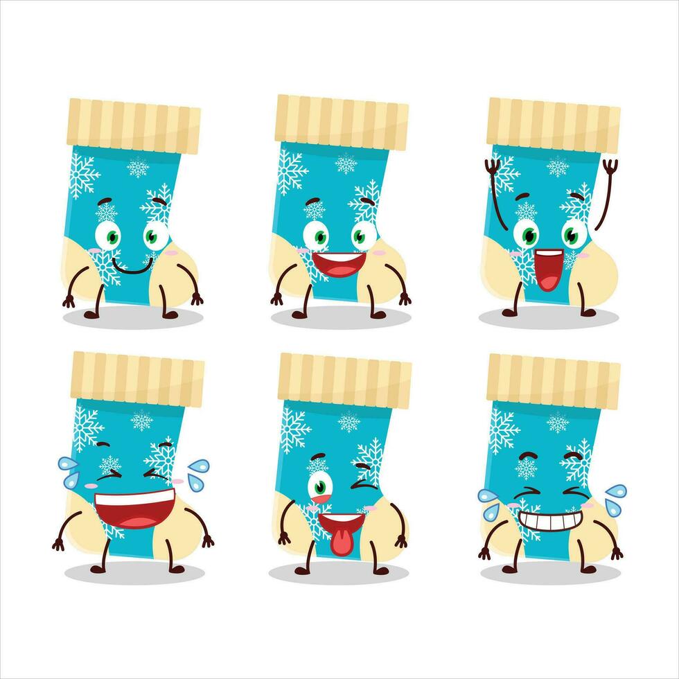 Cartoon character of blue christmas socks with smile expression vector