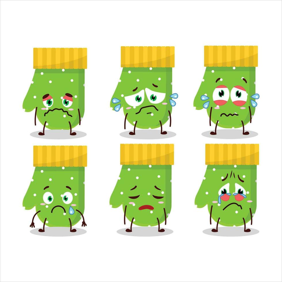 Green gloves cartoon character with sad expression vector