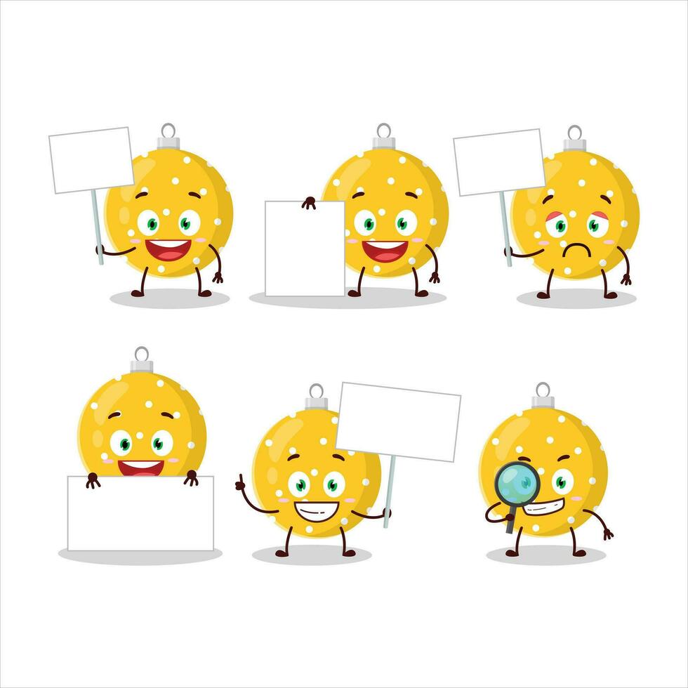 Christmas ball yellow cartoon character bring information board vector