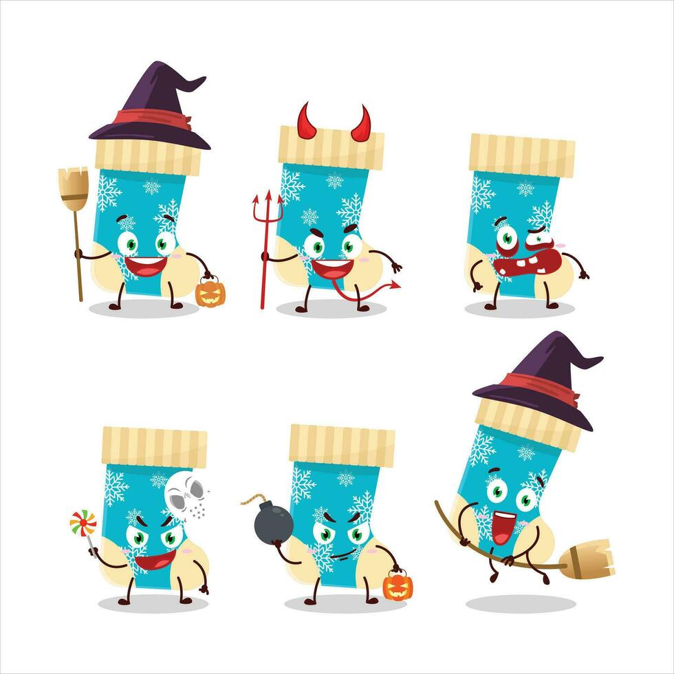 Víspera de Todos los Santos expresión emoticones con dibujos animados personaje de azul Navidad calcetines vector