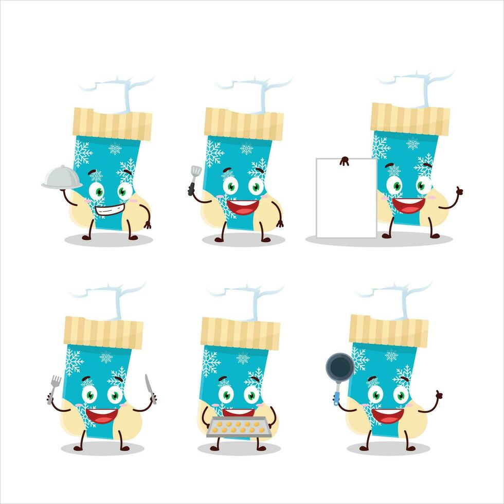 dibujos animados personaje de azul Navidad calcetines con varios cocinero emoticones vector