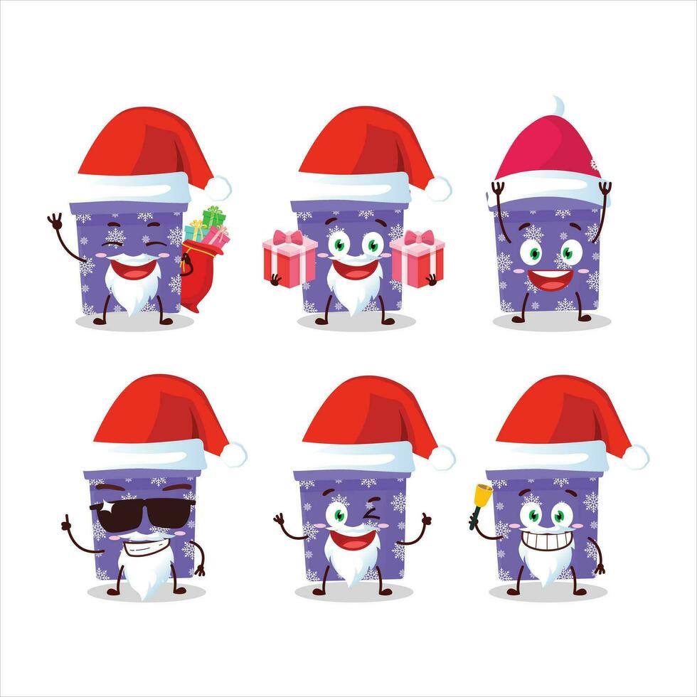 Papa Noel claus emoticones con púrpura Navidad regalo dibujos animados personaje vector