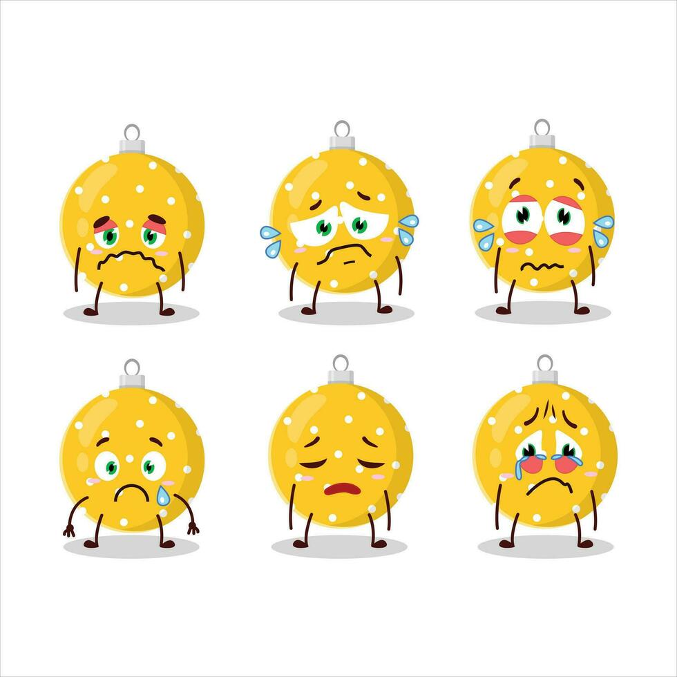 Navidad pelota amarillo dibujos animados personaje con triste expresión vector