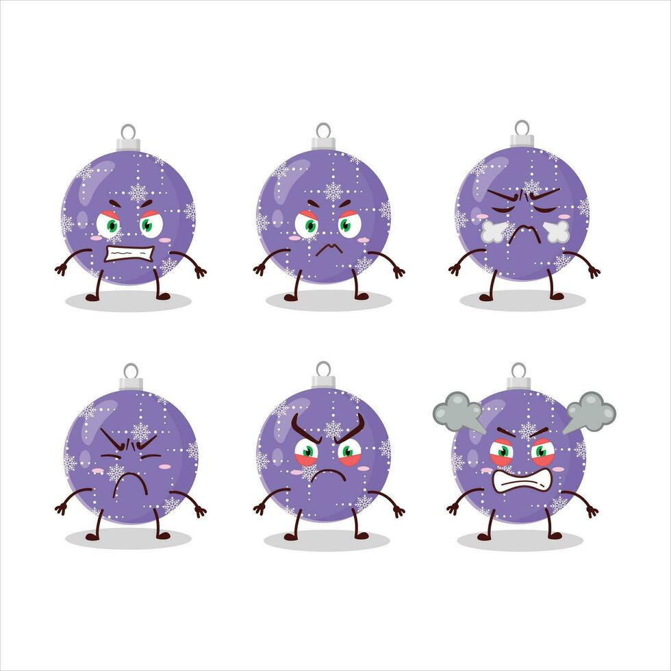 Christmas ball purple cartoon character with various angry expressions vector