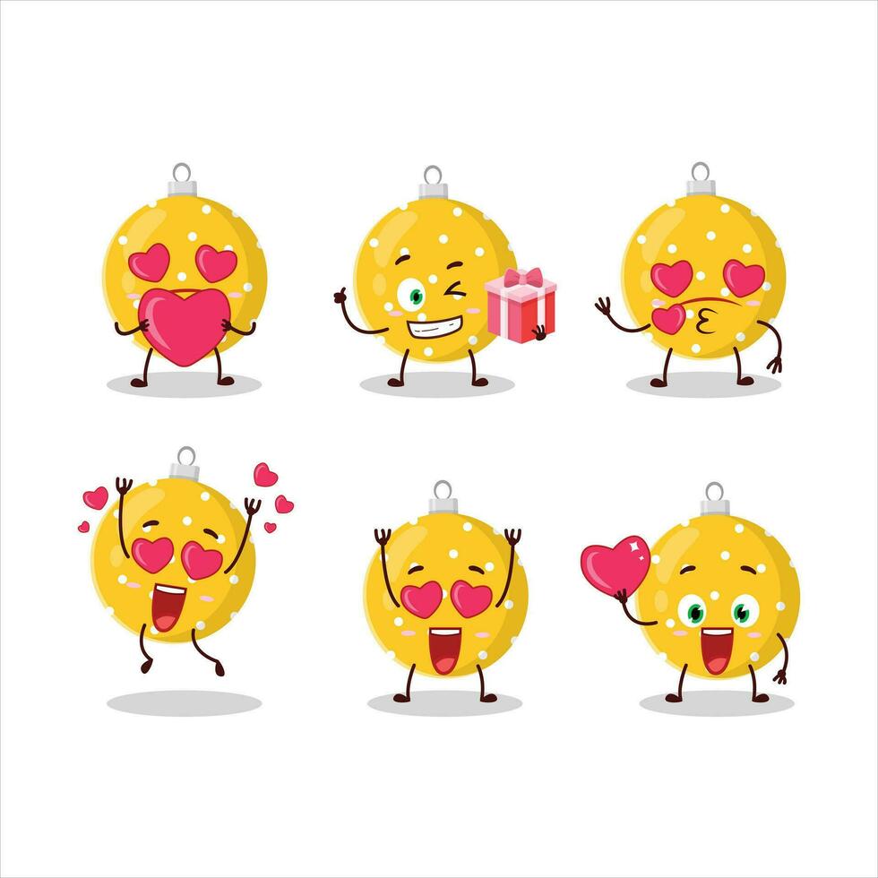 Christmas ball yellow cartoon character with love cute emoticon vector