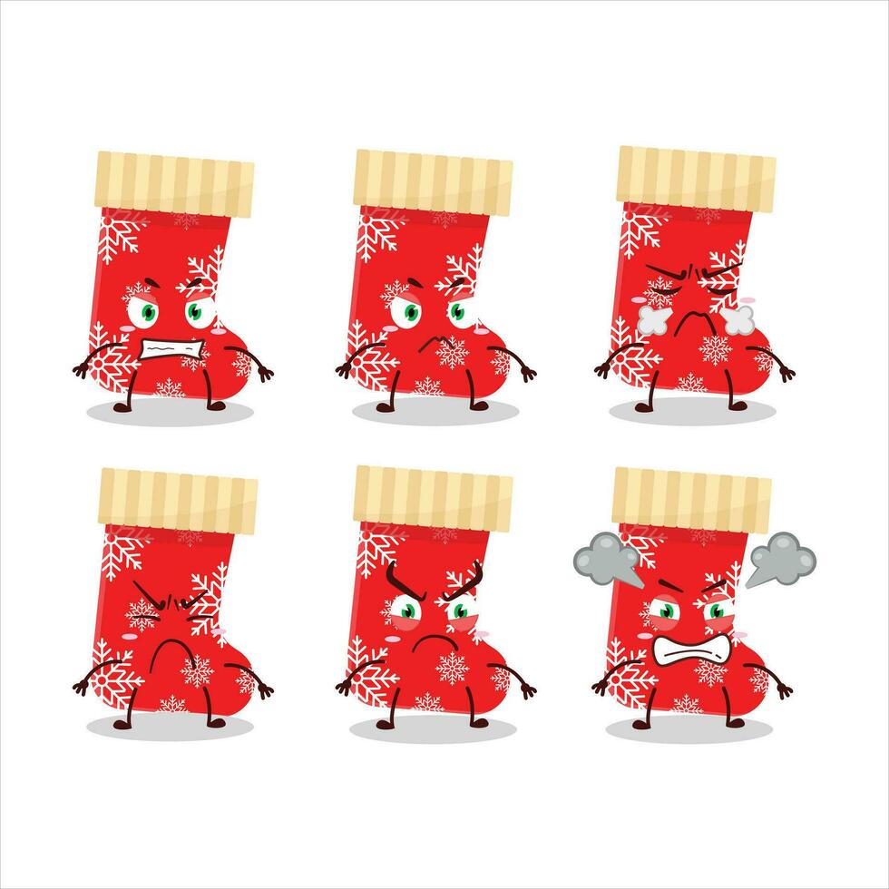 Red christmas socks cartoon character with various angry expressions vector