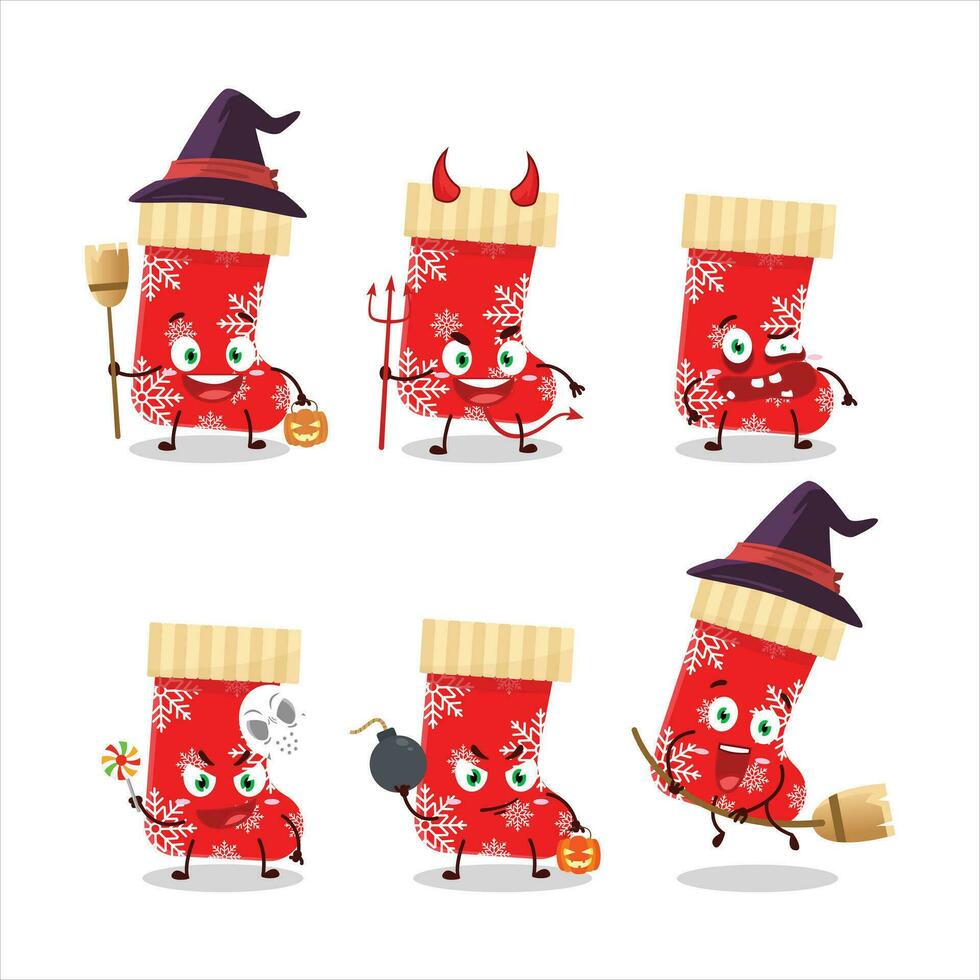 Halloween expression emoticons with cartoon character of red christmas socks vector