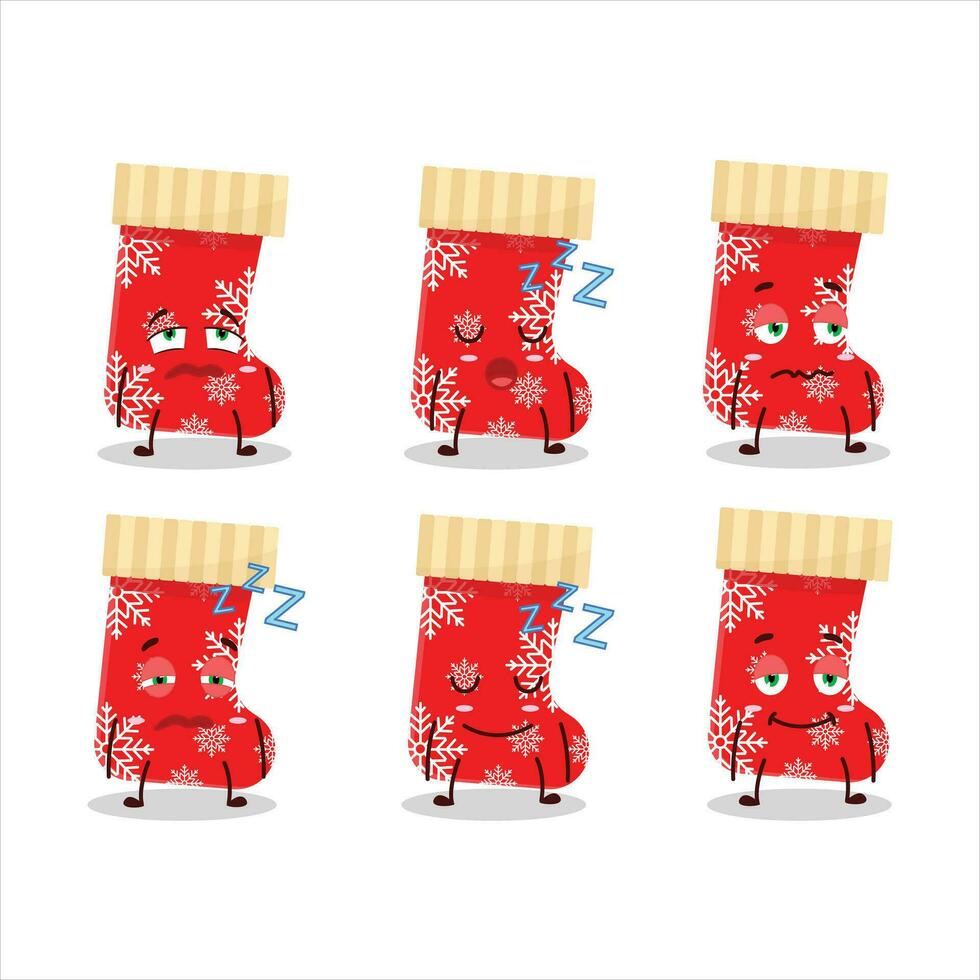 Cartoon character of red christmas socks with sleepy expression vector