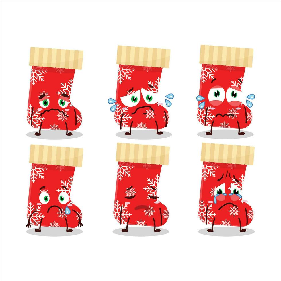 Red christmas socks cartoon character with sad expression vector