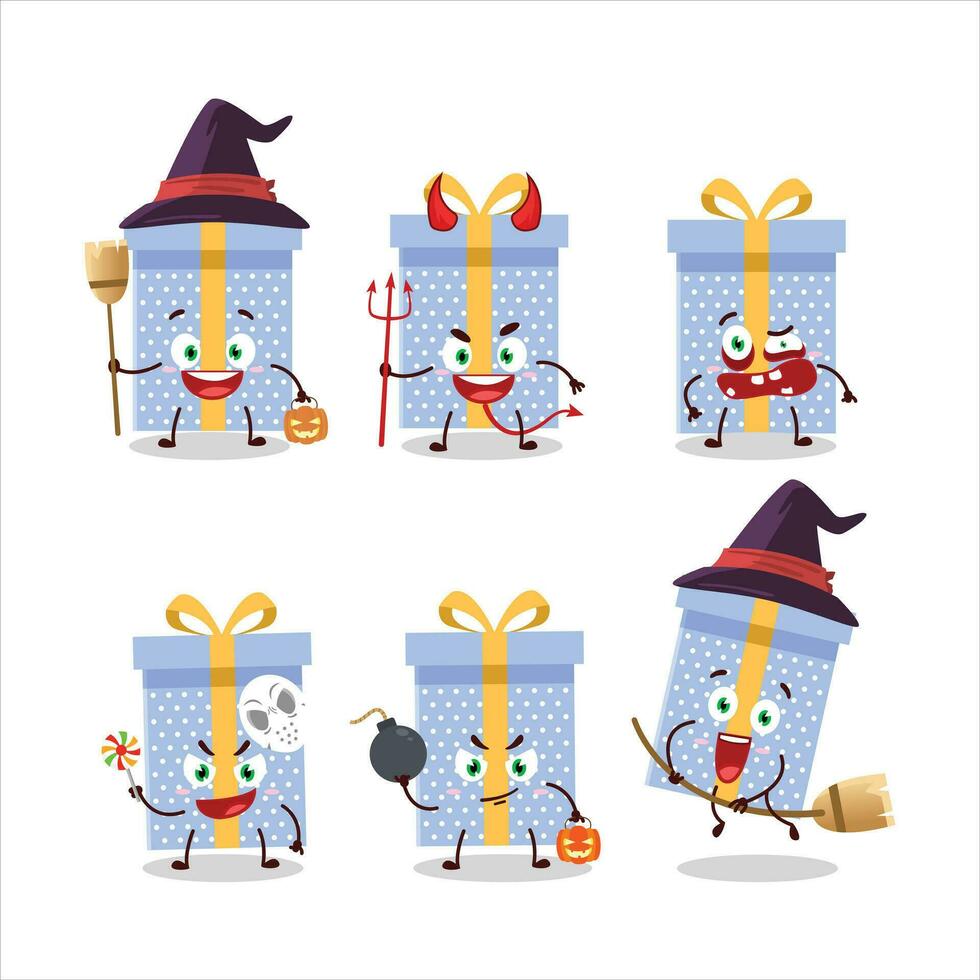 Halloween expression emoticons with cartoon character of blue christmas gift vector