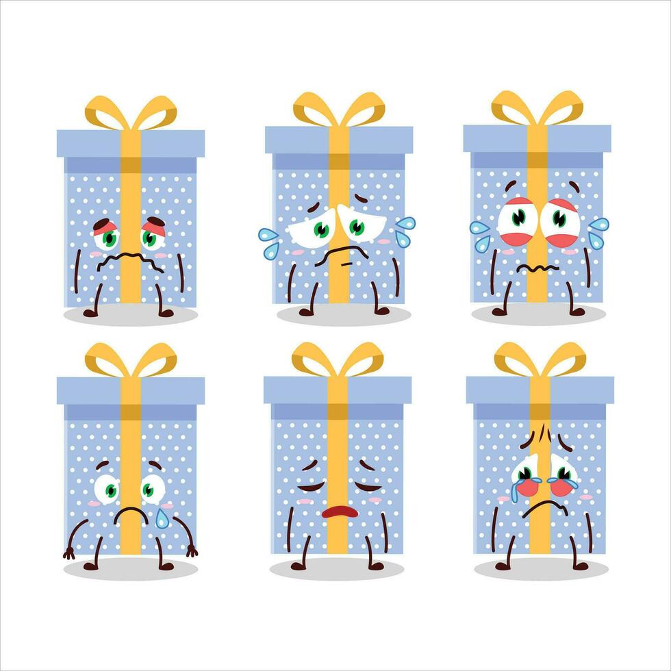 Blue christmas gift cartoon character with sad expression vector