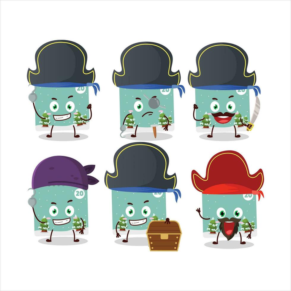 Cartoon character of 20th december calendar with various pirates emoticons vector