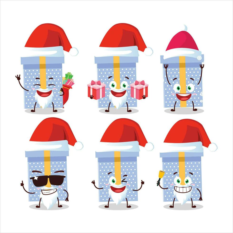 Santa Claus emoticons with blue christmas gift cartoon character vector