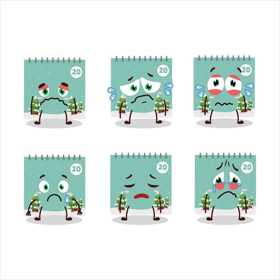 20th december calendar cartoon character with sad expression vector