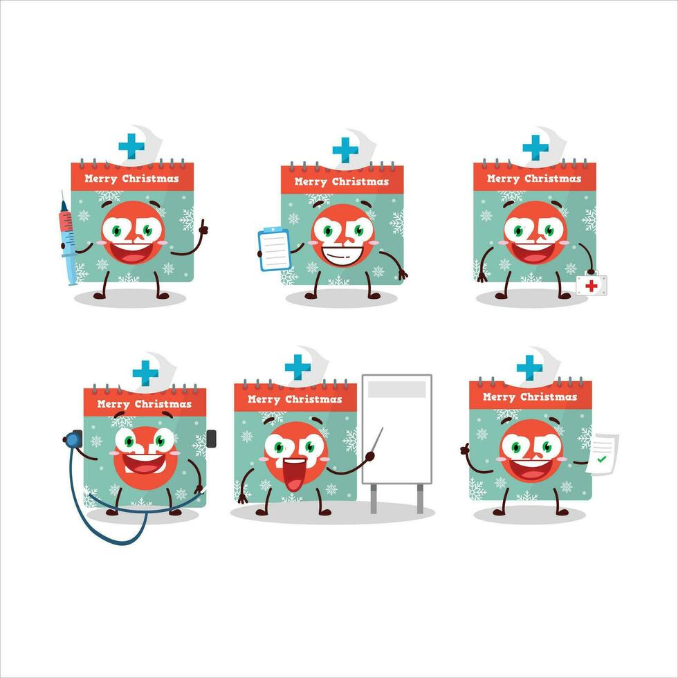 médico profesión emoticon con 25 diciembre calendario dibujos animados personaje vector