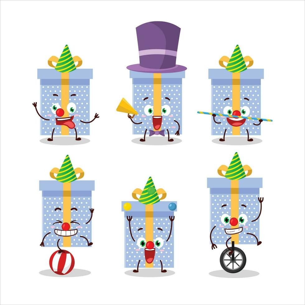 Cartoon character of blue christmas gift with various circus shows vector