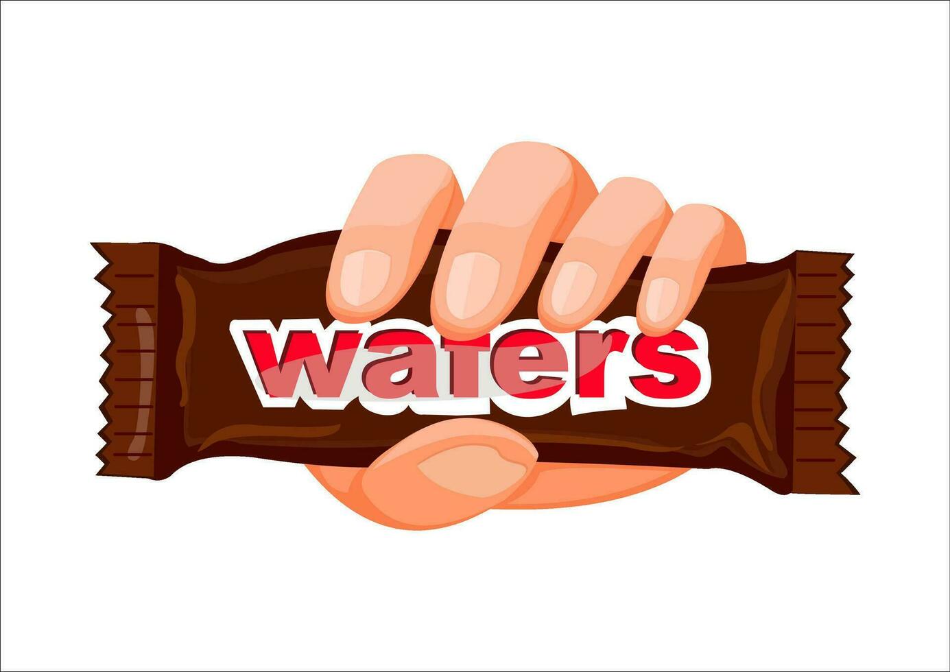 vector illustration of a hand holding a chocolate wafer wrapper