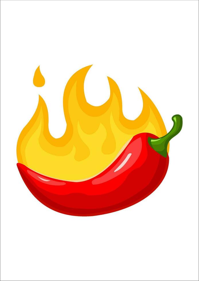 vector illustration of red pepper and fire