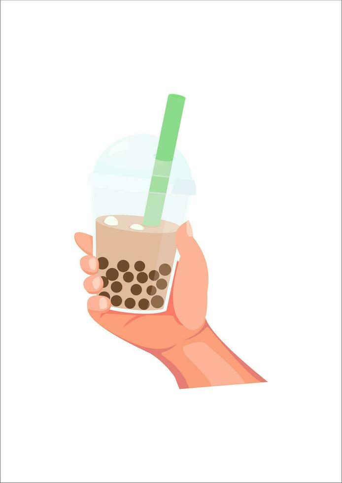 bottle hand holding boba drink vector