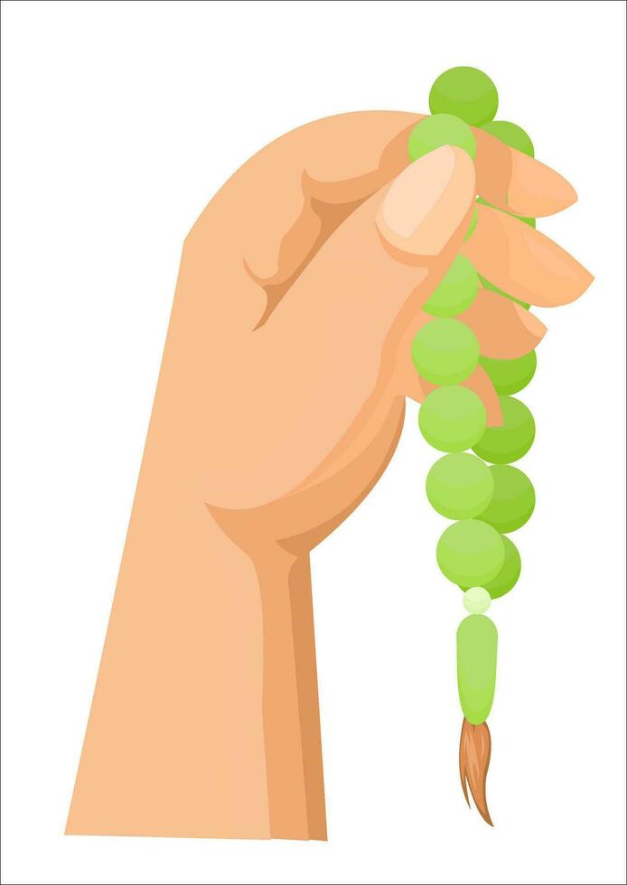 vector illustration of hand holding prayer beads