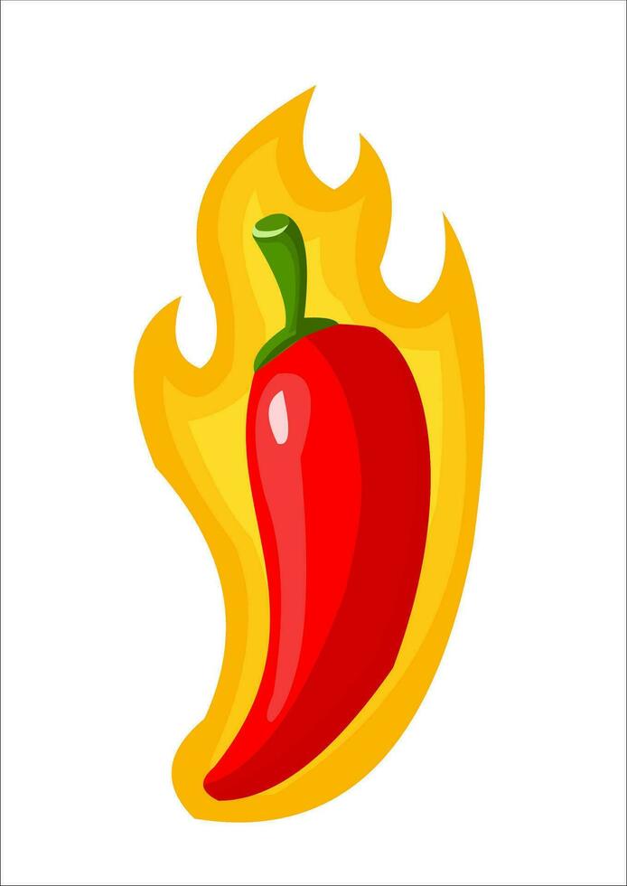 vector illustration of red pepper and fire