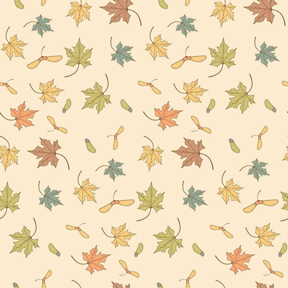 Seamless Autumn Pattern with Maple Leaves and Seed vector