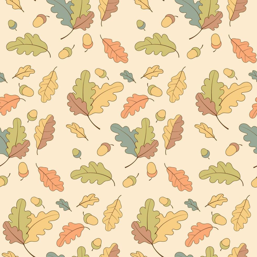 Seamless Autumn Pattern with Oak Leaves and Acorns vector
