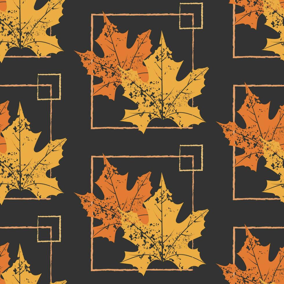 Grunge Pattern with Orange Maple Leaves on Black vector