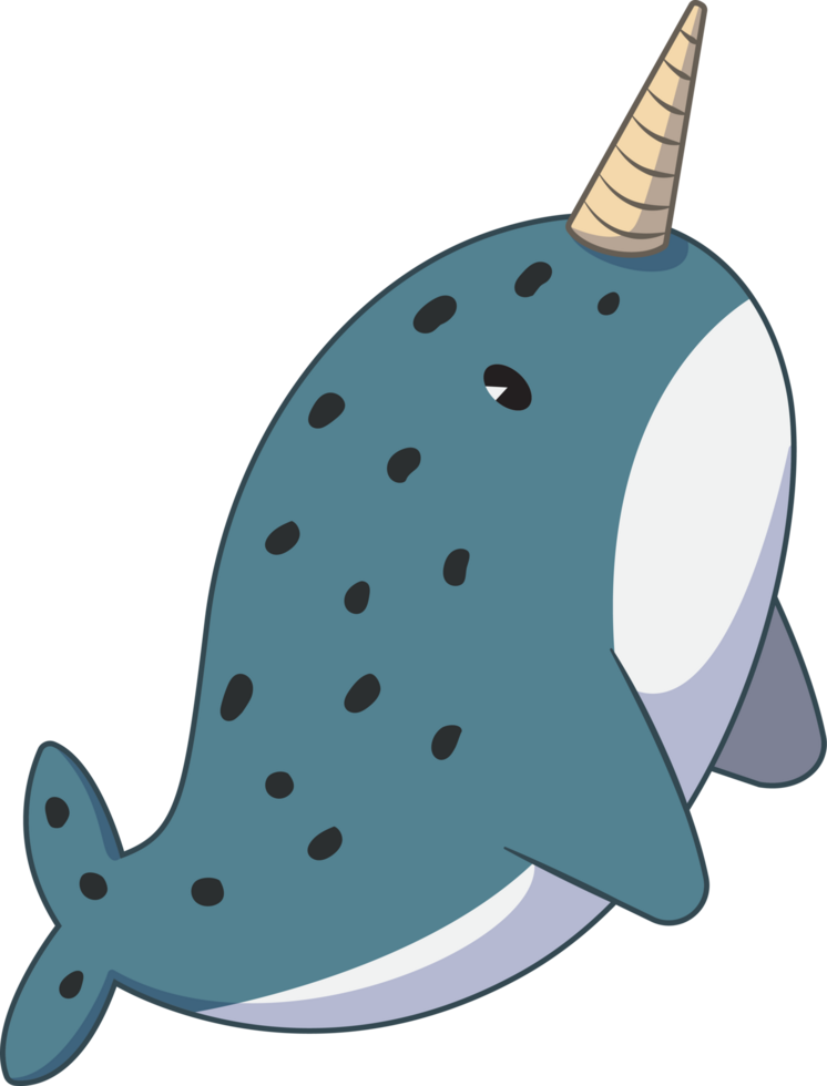 Narwhal, horn whale the sea unicorn cute cartoon style png