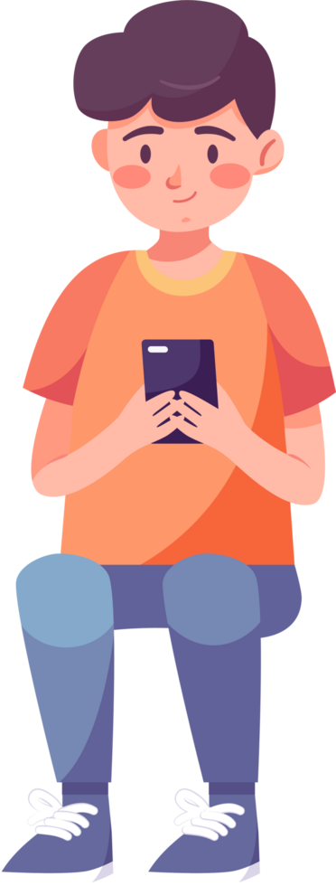 Kid using smartphone, social network, chat, message, internet, flat style illustration. png