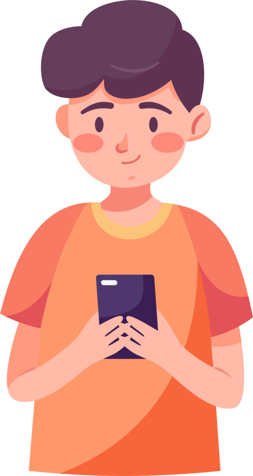 Kid using smartphone, social network, chat, message, internet, flat style illustration. png