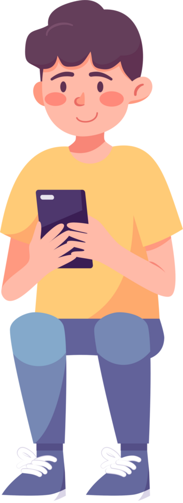 Kid using smartphone, social network, chat, message, internet, flat style illustration. png