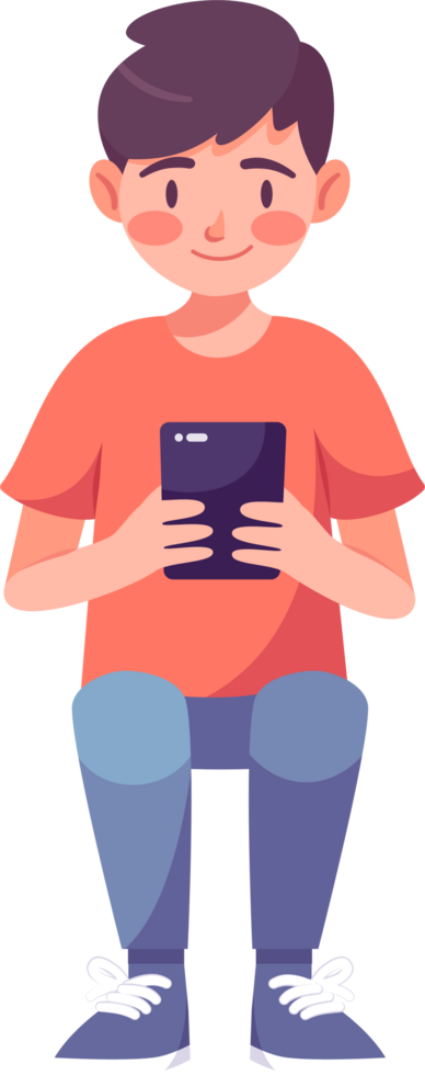 Kid using smartphone, social network, chat, message, internet, flat style illustration. png