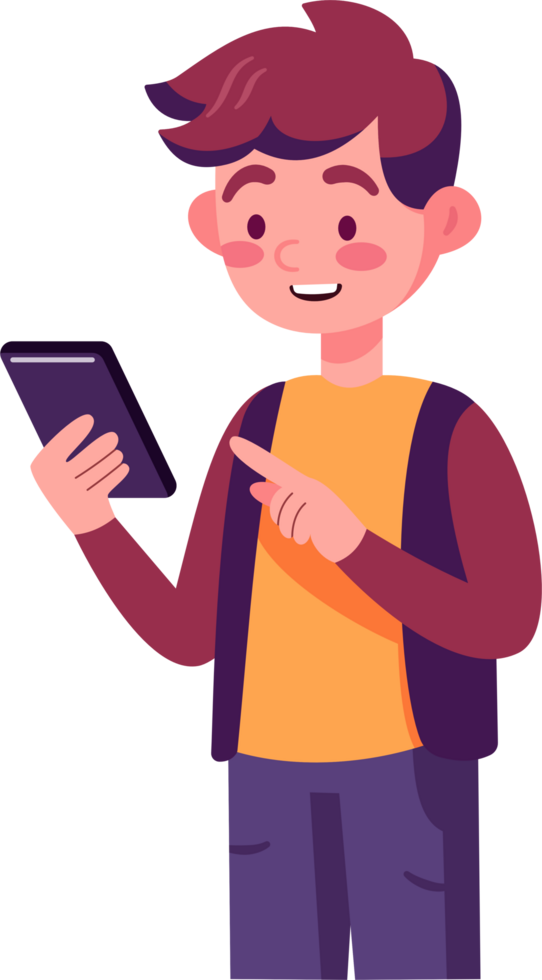 Kid using smartphone, social network, chat, message, internet, flat style illustration. png