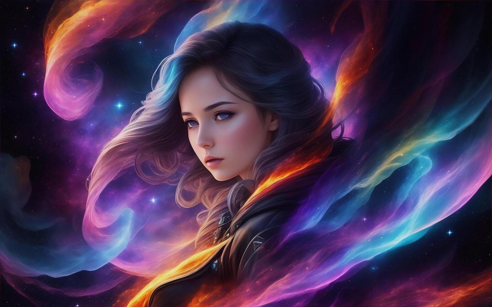 beautiful women with cosmic fire stars, create with photo