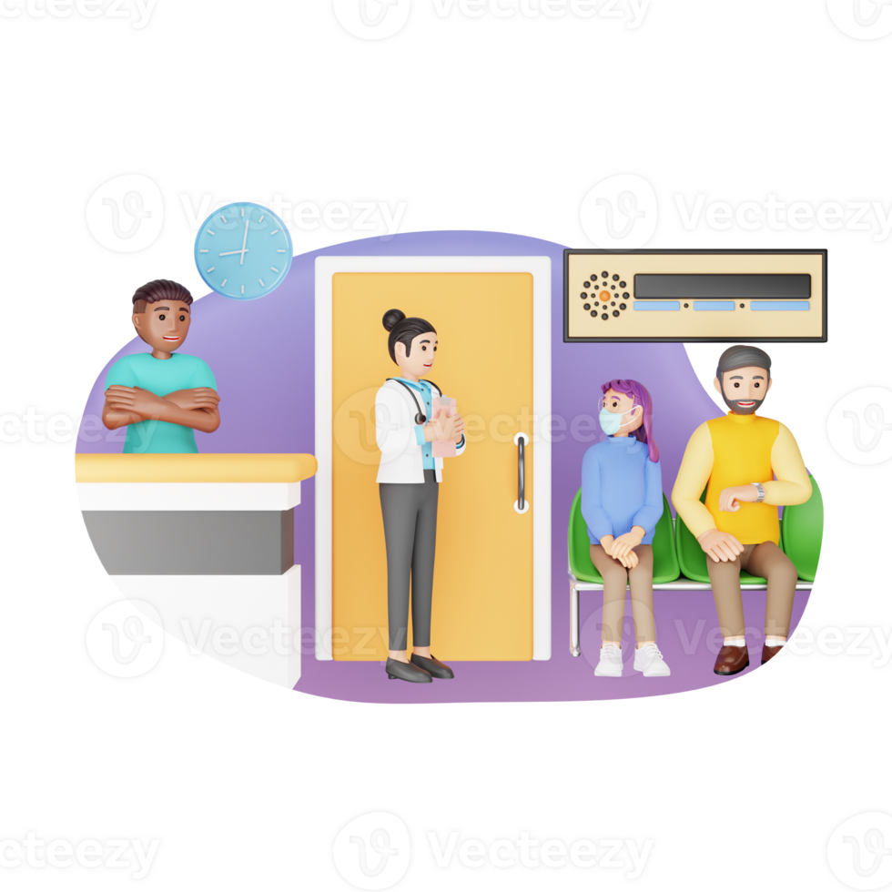 Queue At Hospital 3D Character Illustration png