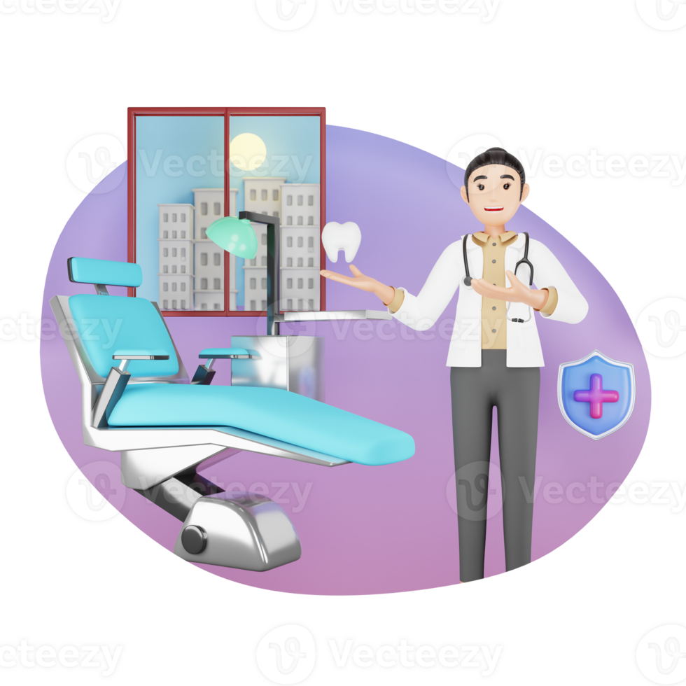 Dentist At Dental Clinic 3D Character Illustration png
