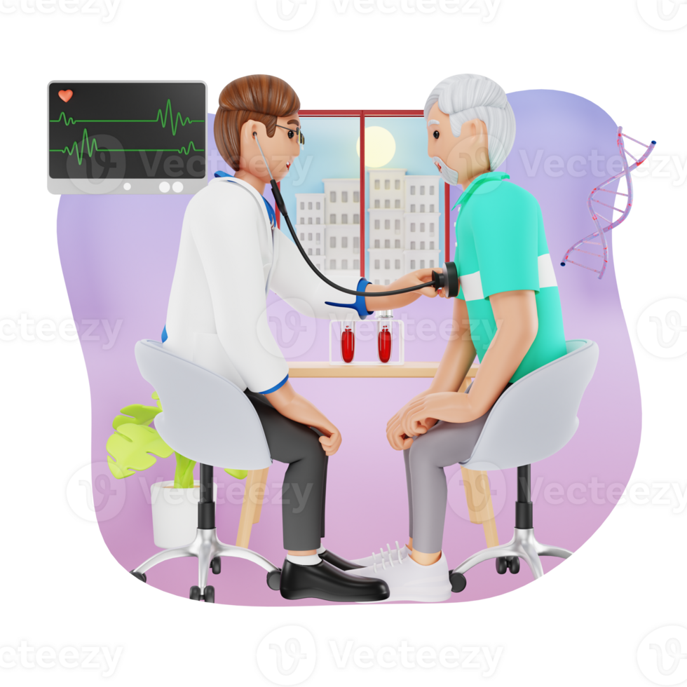 Cardiologist Checking Heart Beat 3D Character Illustration png