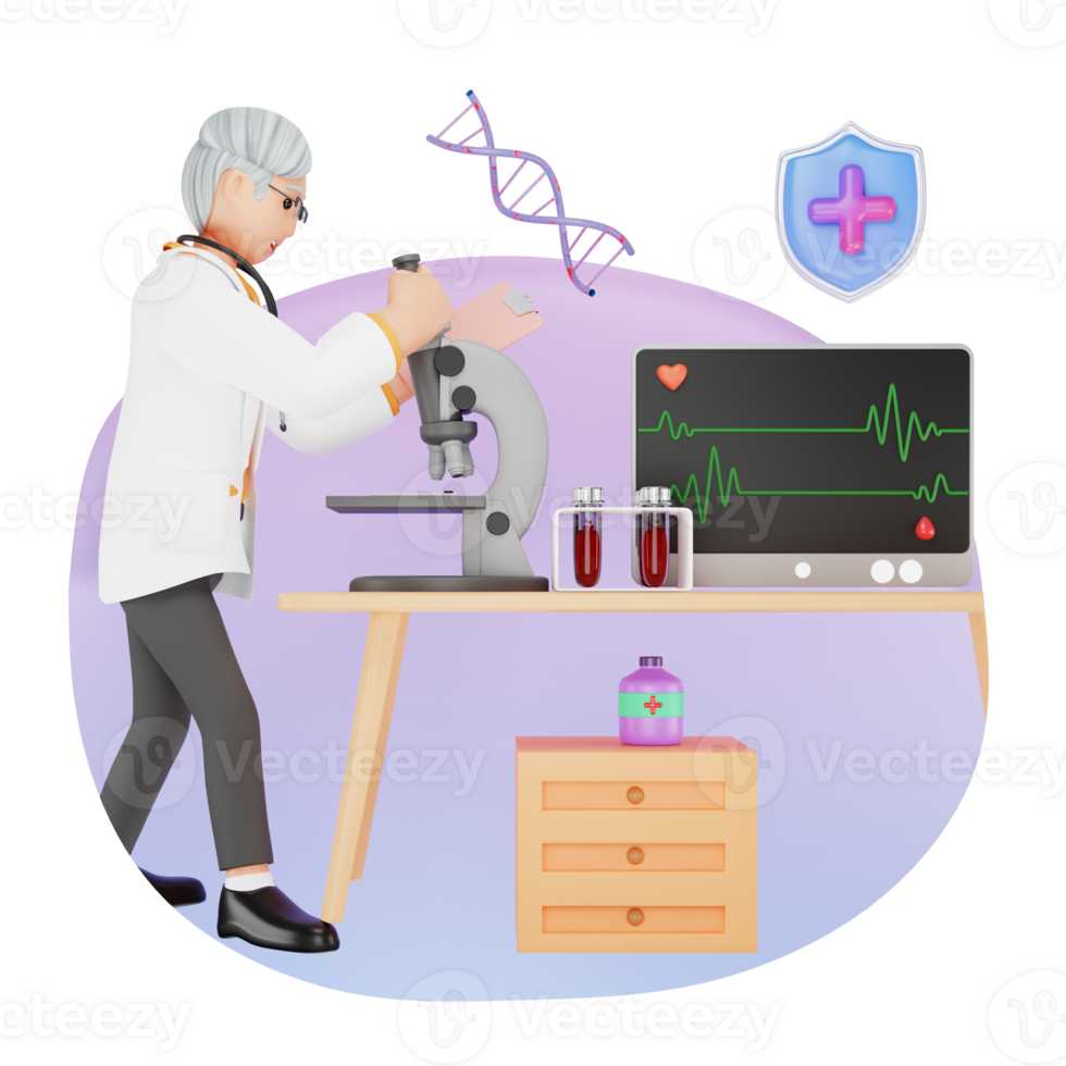 médico verificação sangue amostra 3d personagem ilustração png