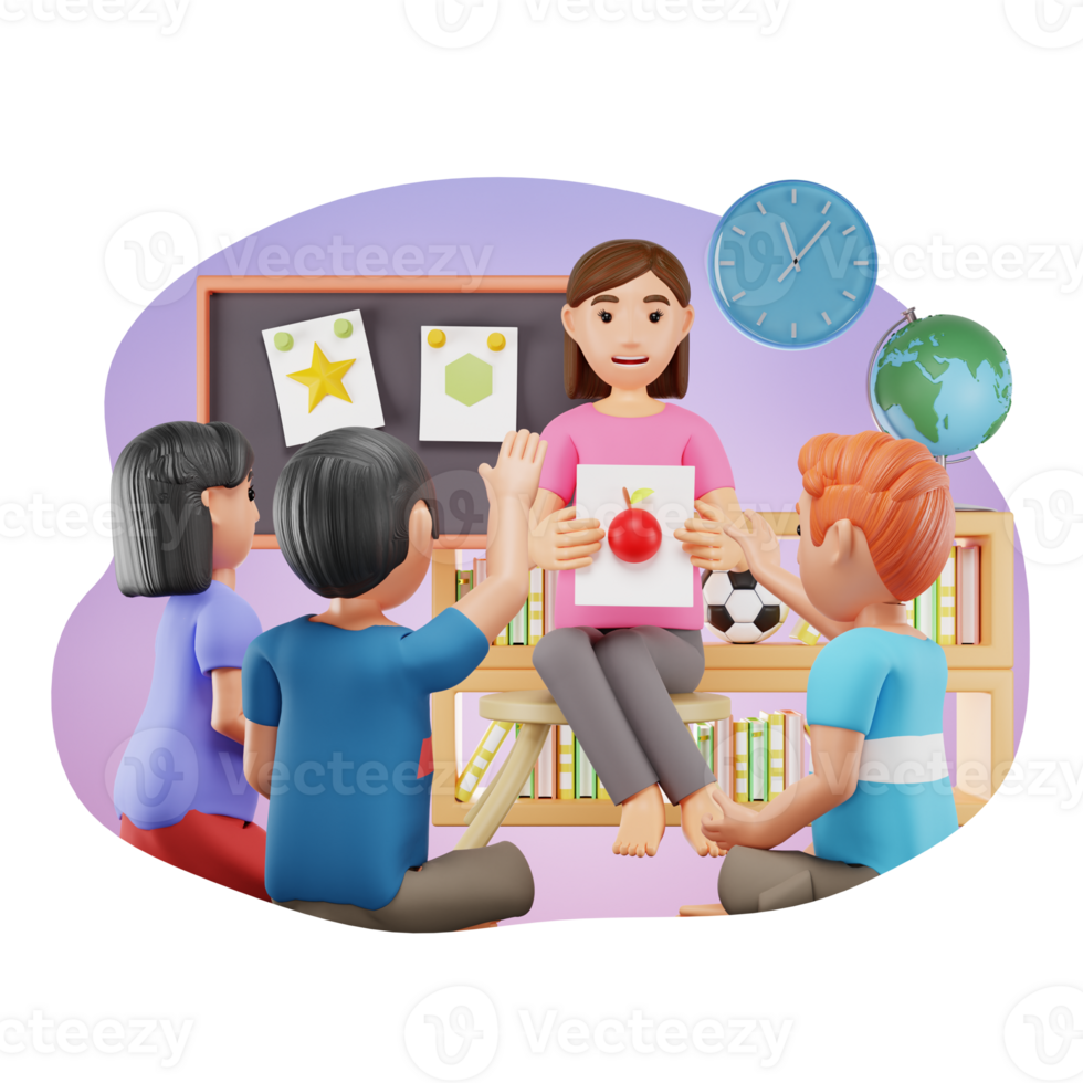 mujer enseñando niños 3d personaje ilustración png