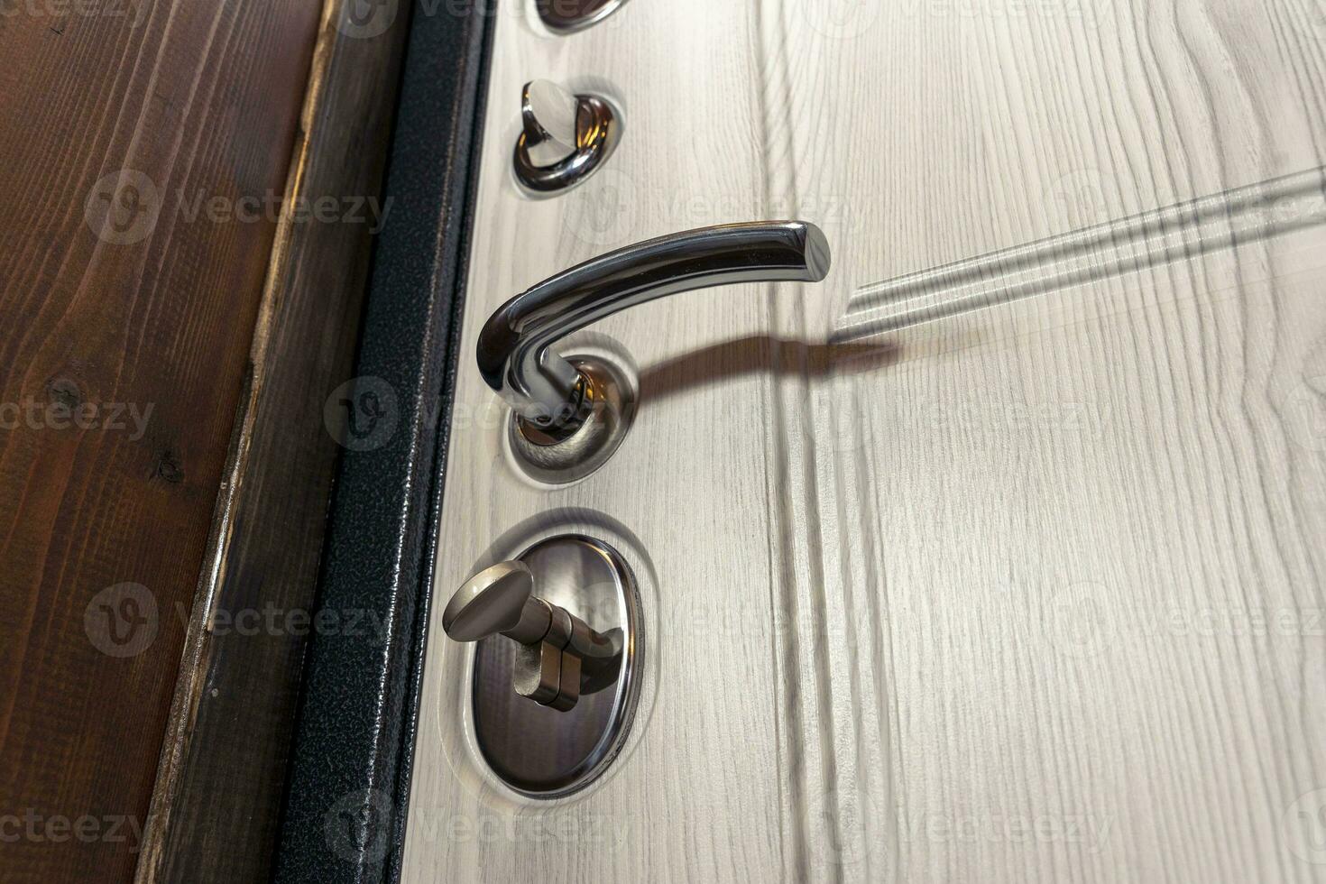 modern reliable metal door with wooden interior decor and triple seal photo