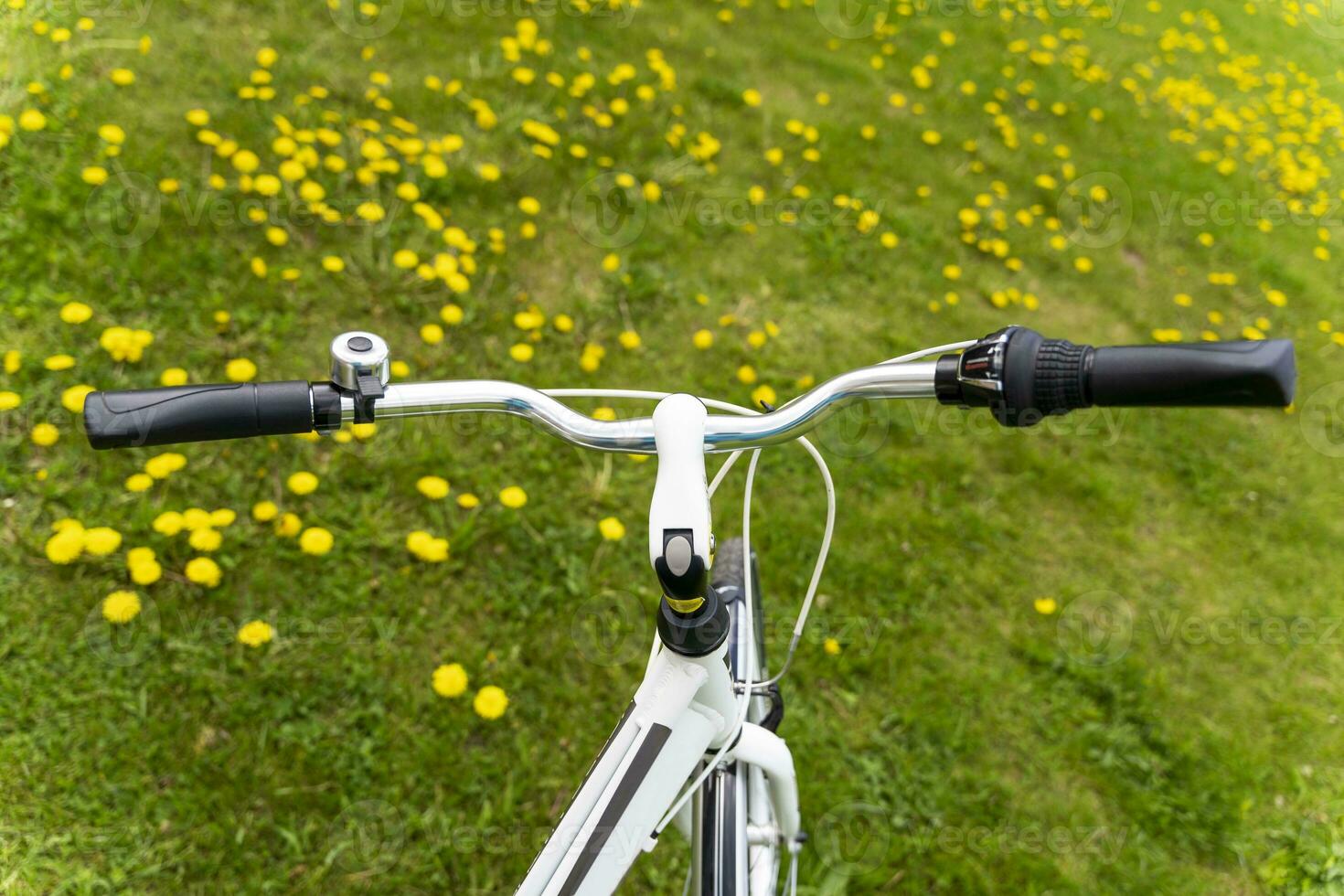 bicycle handlebar with bell and speed switch close-up photo