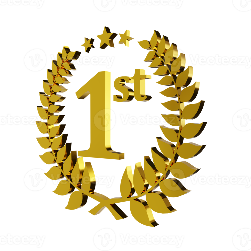 3d render golden laurel wreath with first number. the concept for the first place award in the ceremony event. 3d Illustration png