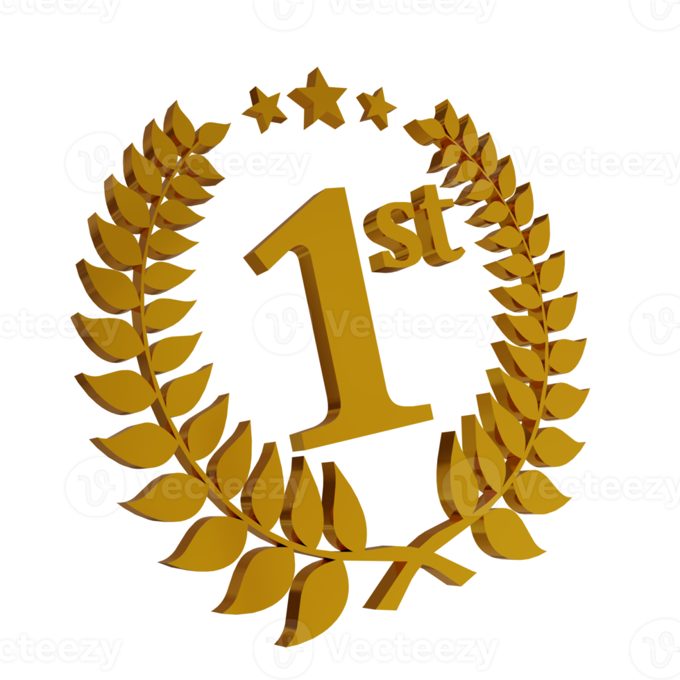 3d render golden laurel wreath with first number. the concept for the first place award in the ceremony event. 3d Illustration png