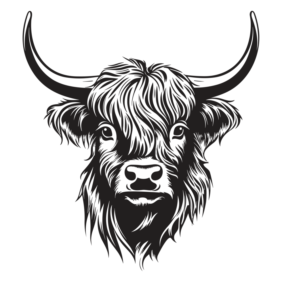 Beautiful Highland Cow Silhouette - Generative Ai png