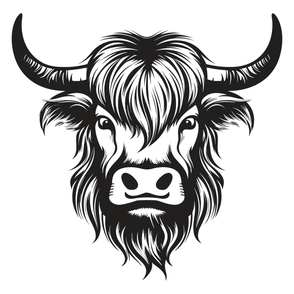 Beautiful Highland Cow Silhouette - Generative Ai png