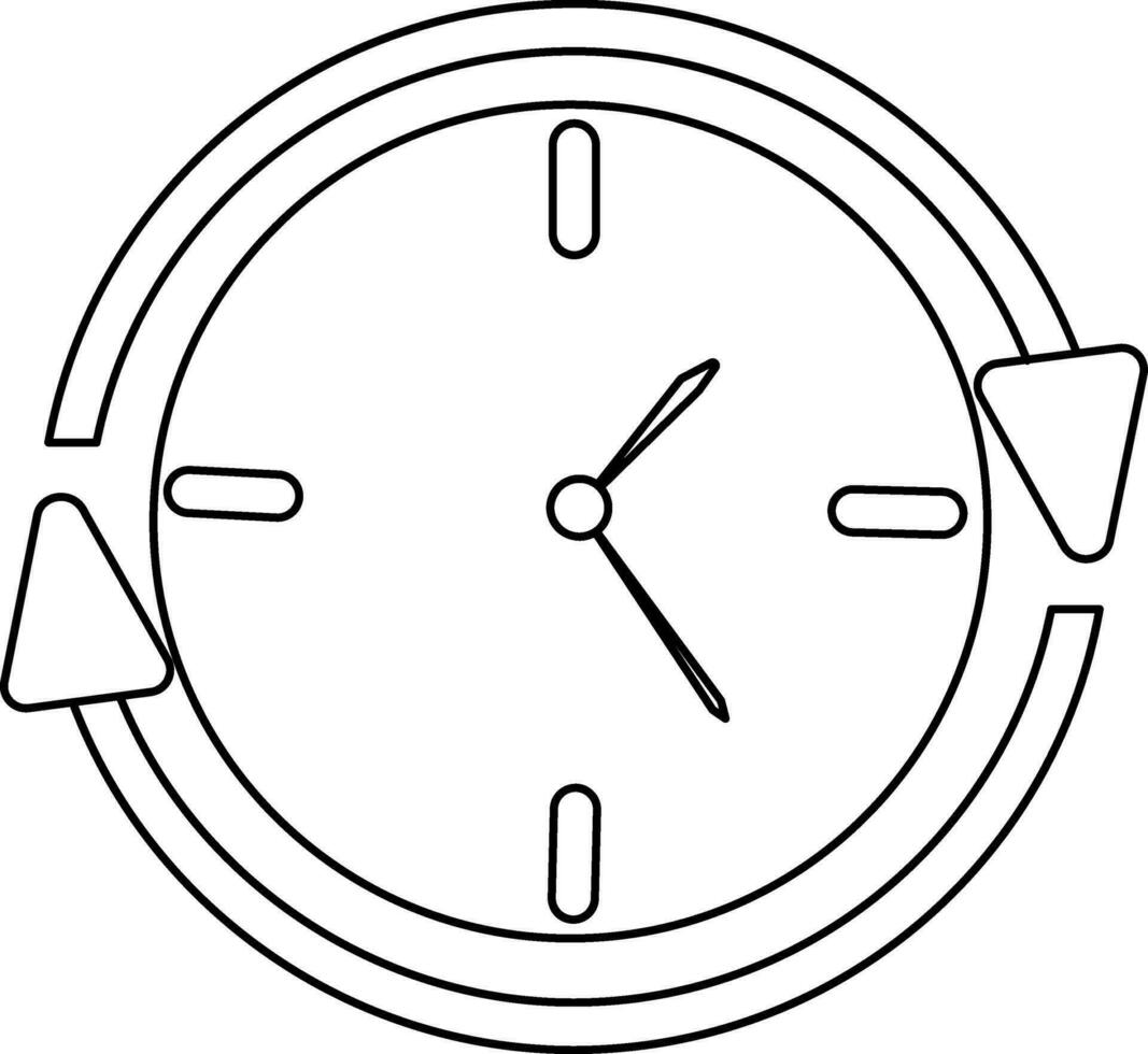 Symbol of clock with circular arrow in stroke for job search. vector