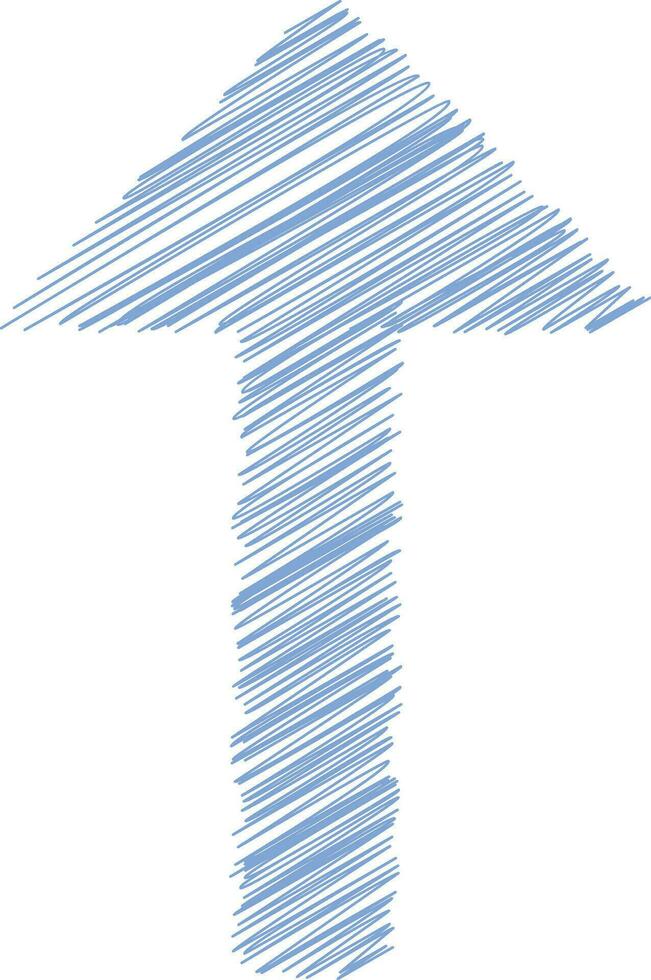 Doodle sketch of up arrow in blue color. vector